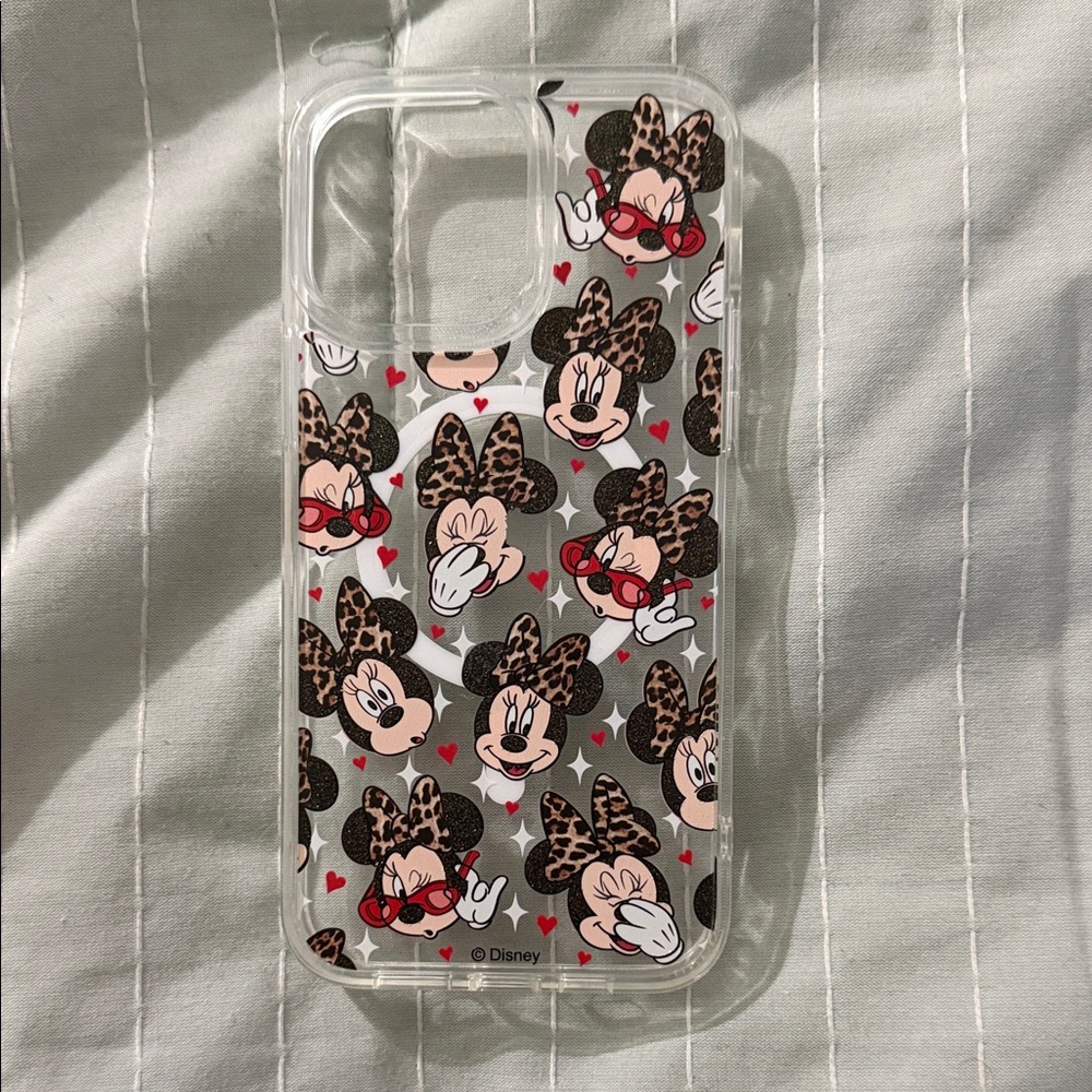 Clear Minnie Mouse Leopard Bow iPhone Case - iPhone 14 Pro Max